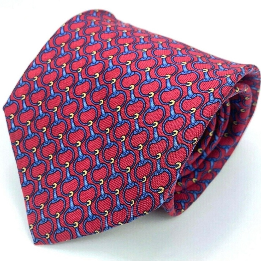 Brooks Brothers Makers Silk Tie Italy Red Blue Equestrian Chain Link Tie